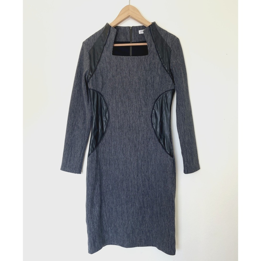 Dzhavael Couture Womens‎ Faux Leather Panel Dress Size S Gray  Made in France